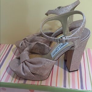 Jimmy Choo Pink Glitter Knot Platform Sandals